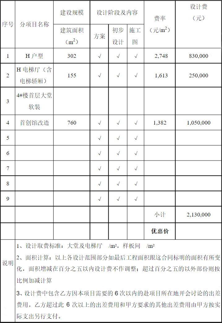 軟裝設計收費標準模板